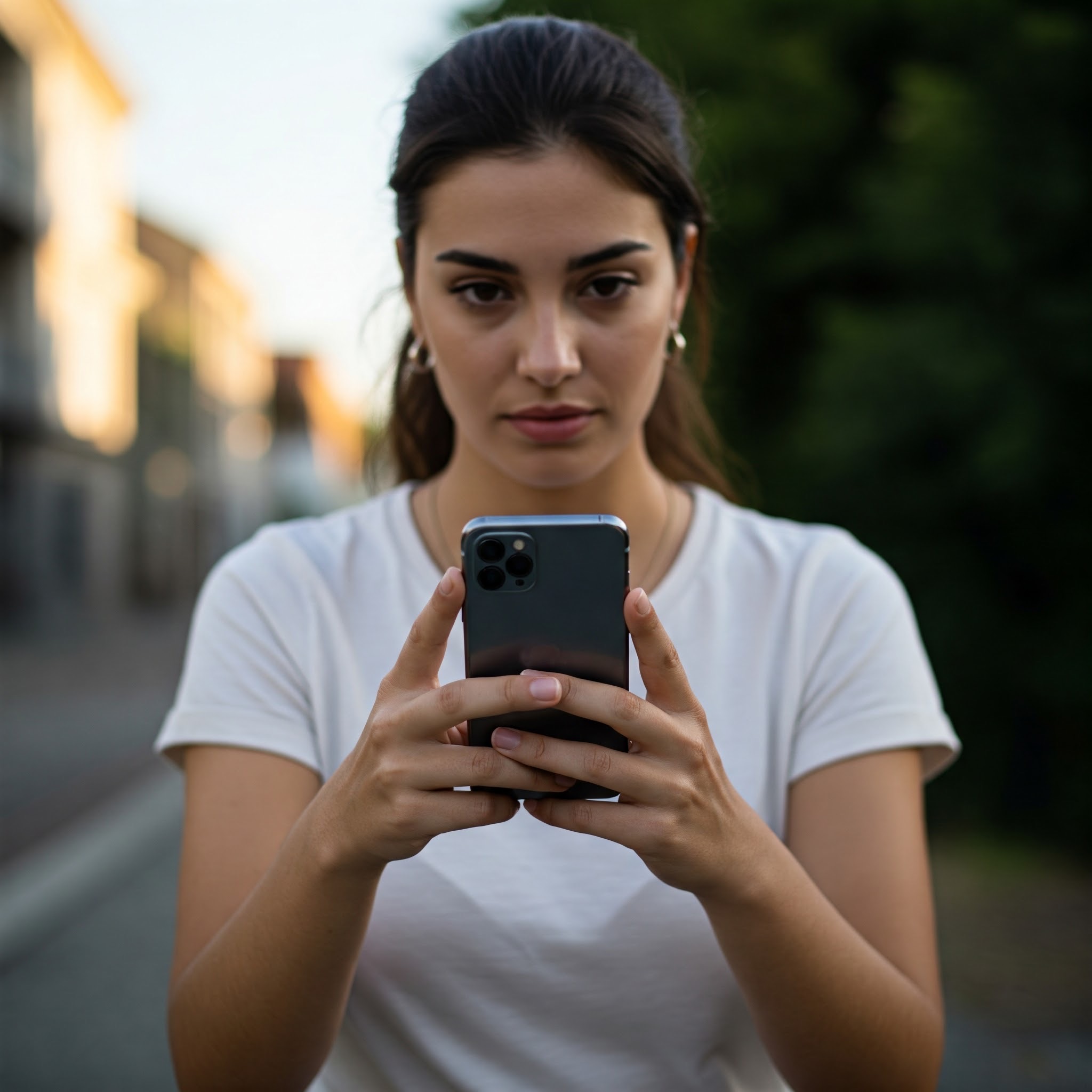 photo of Woman Interacting with Smartphone Outdoors